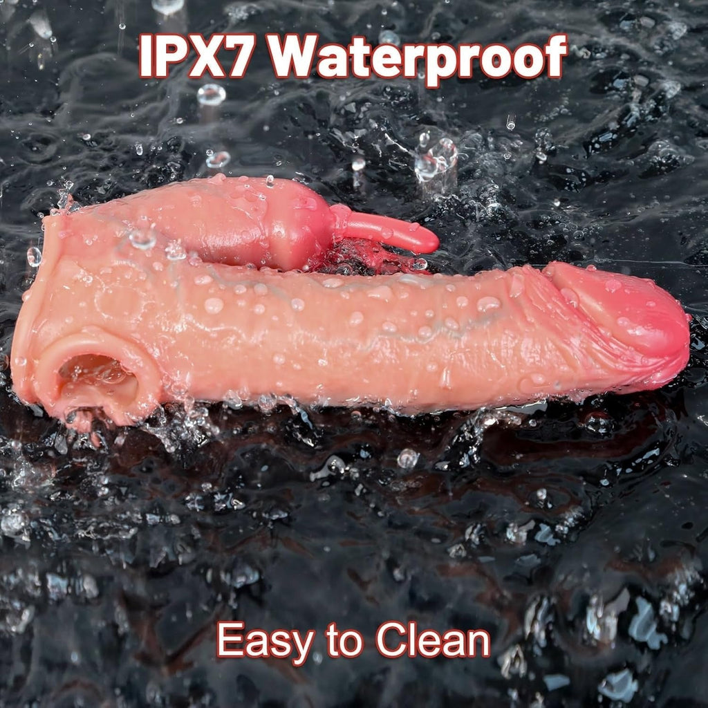 Penis Enlarger Vibrator – Lifelike Penis Sleeve with Rabbit & Dual Motors