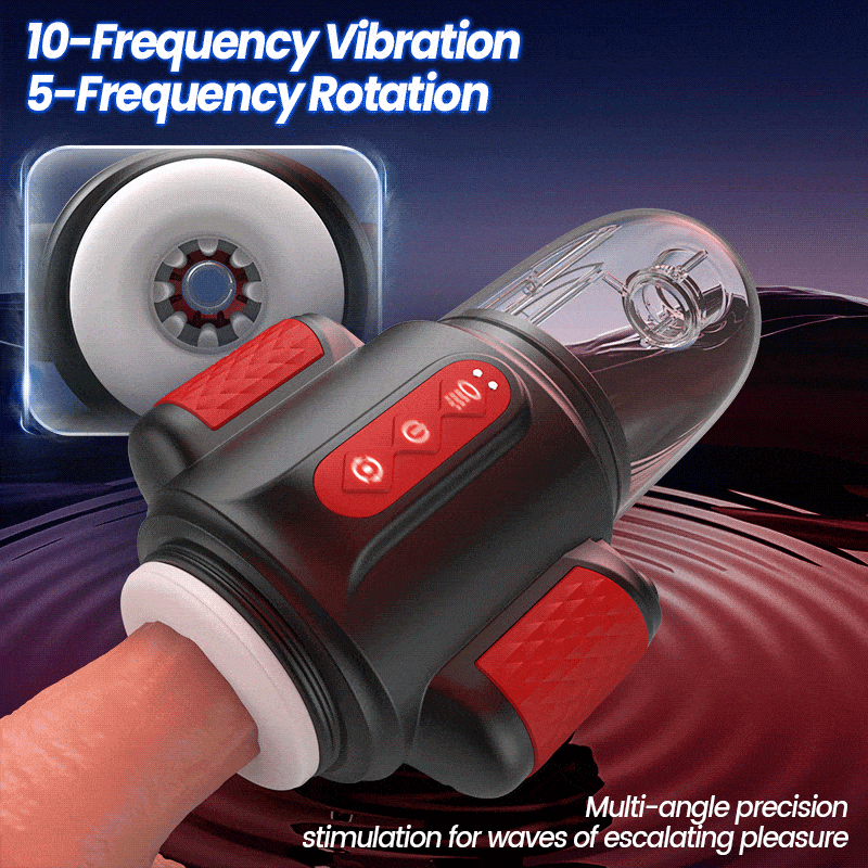 Dual Glans Stimulation10x Vibration Rotation Water Spray  Male Masturbator