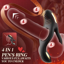 Load image into Gallery viewer, Vibrating Cock Ring, 4 in 1 Cockring Sex Toys for Couples with 10 Vibrating Modes, Double Penis Ring Vibrator Stimulate Erection, Adult Toys Sex Toys couples Men &amp; Women Sex Toys