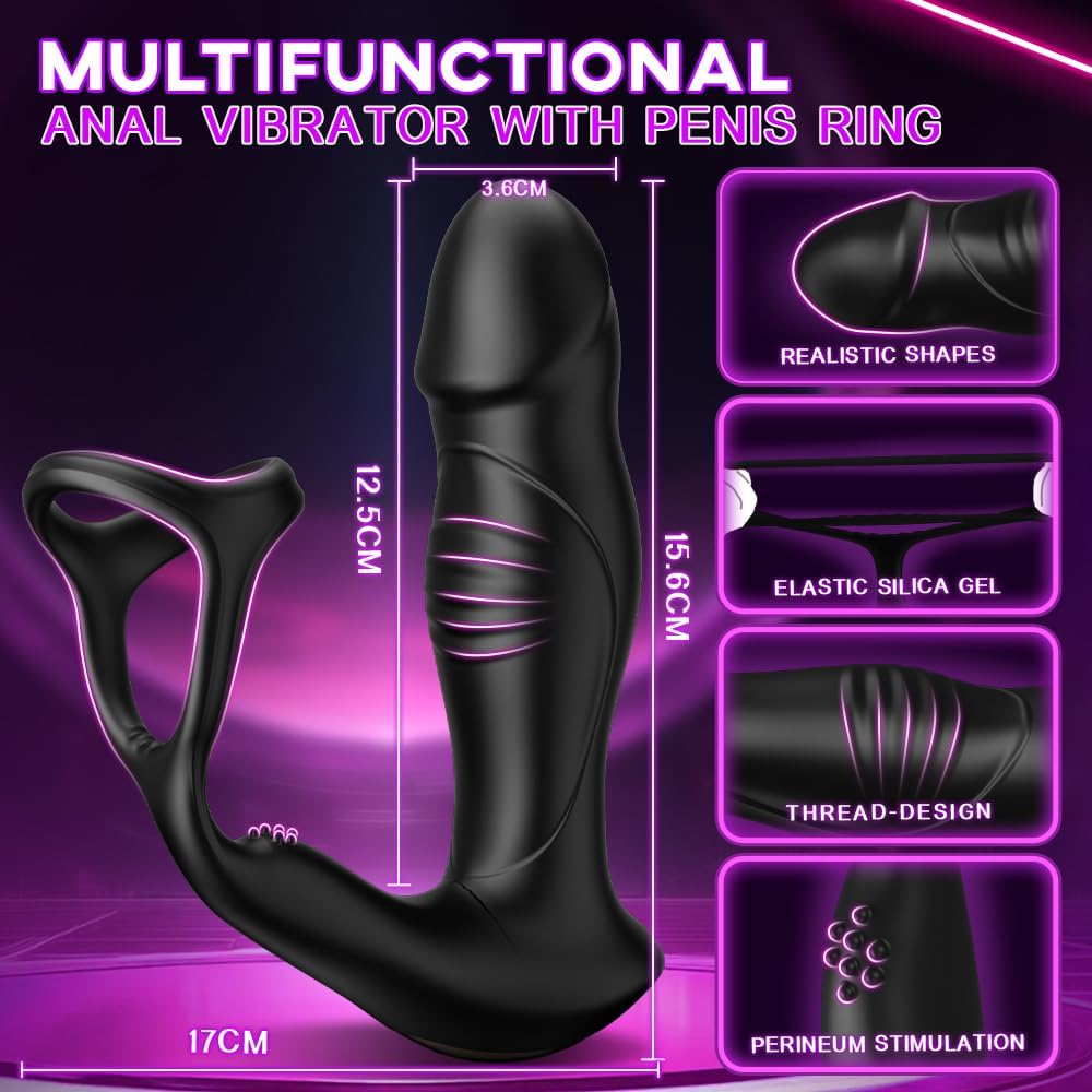Prostate Massager Anal Toys with Penis Ring 9 Swing Rolling Vibrating Butt Plug