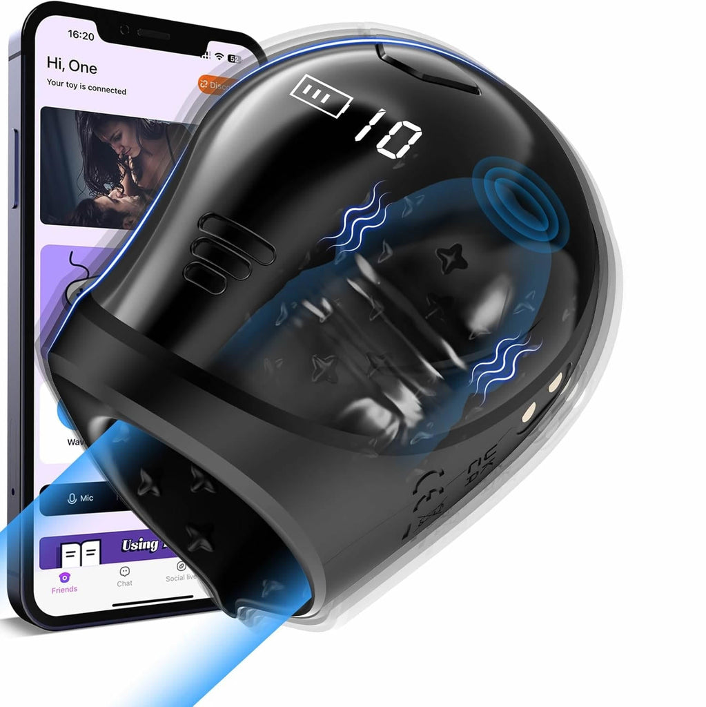 10x Vibrating Penis Stroker with LCD APP Control 360° Wrapping Glans Blowjob Trainer