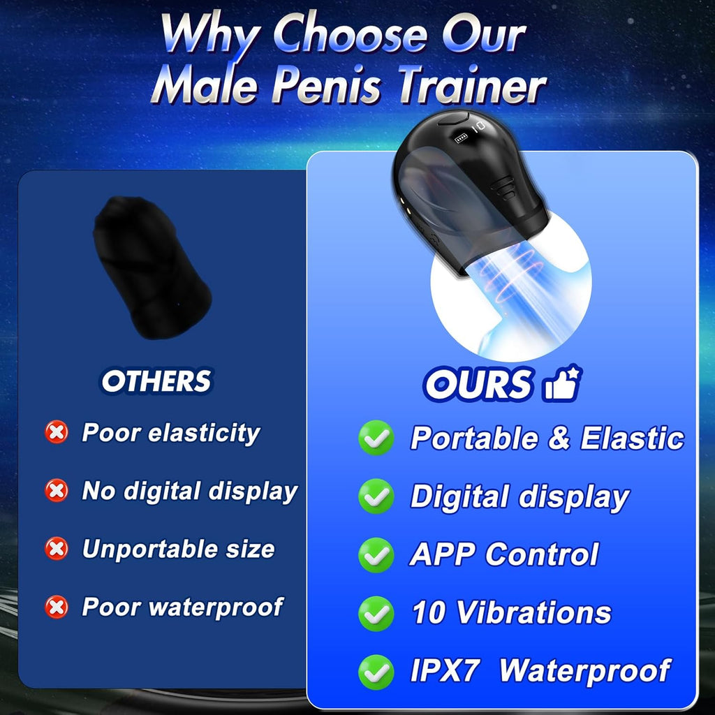 10x Vibrating Penis Stroker with LCD APP Control 360° Wrapping Glans Blowjob Trainer