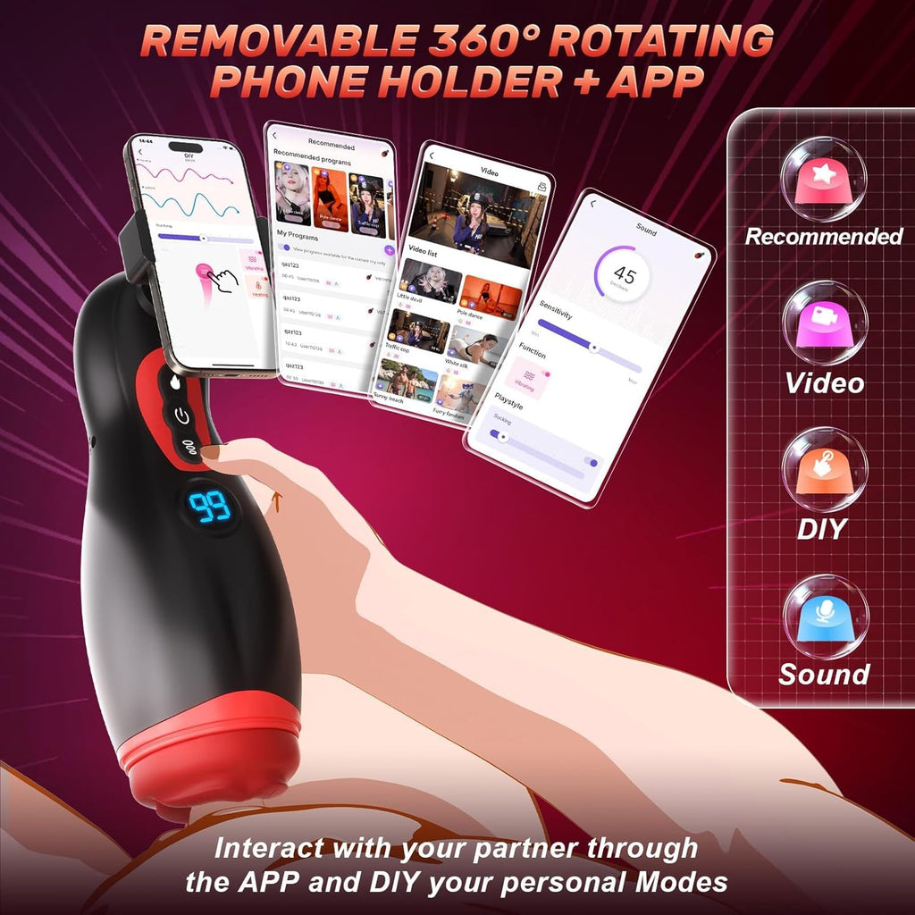 Male Masturbator Mens Sex Toys - Phone Holder Penis Pump Male Sex Toys with 9 Sucking & 9 Vibrating with APP Control, Heating Adult Toys Blowjob Machine, LCD Display Stroker Vibrator Sex Toys for Men