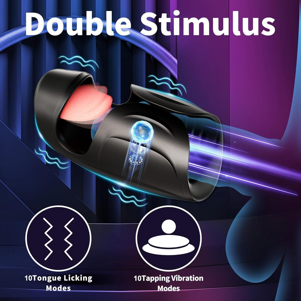 Automatic Male Masturbator - 10 Vibrating Tongue Patterns Dual Action Penis Training Vibrator, Vibrating Stimulator, Glans Penis Trainer, Male Adult Sex Toys, Penis Trainer, Black