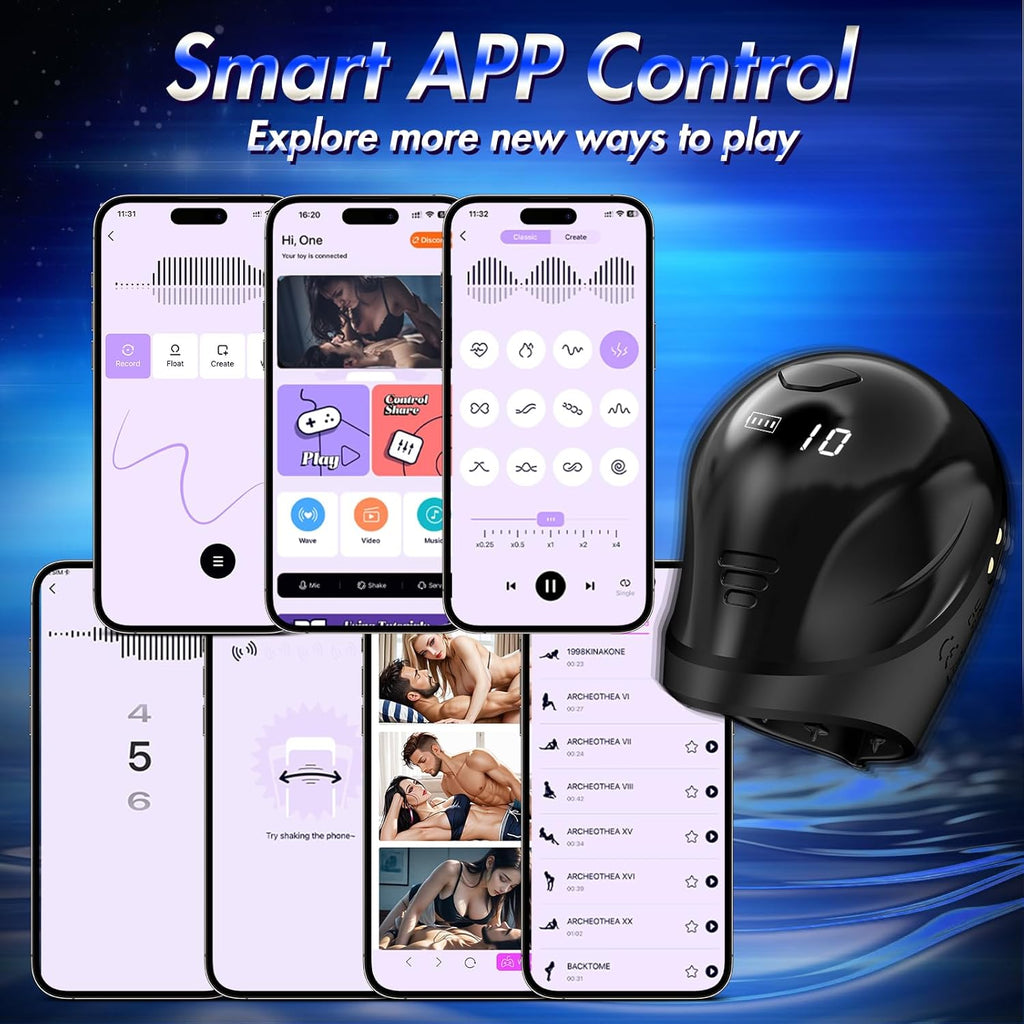 10x Vibrating Penis Stroker with LCD APP Control 360° Wrapping Glans Blowjob Trainer