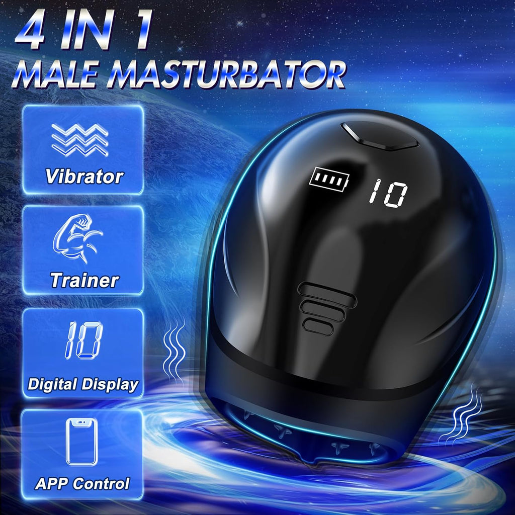 10x Vibrating Penis Stroker with LCD APP Control 360° Wrapping Glans Blowjob Trainer