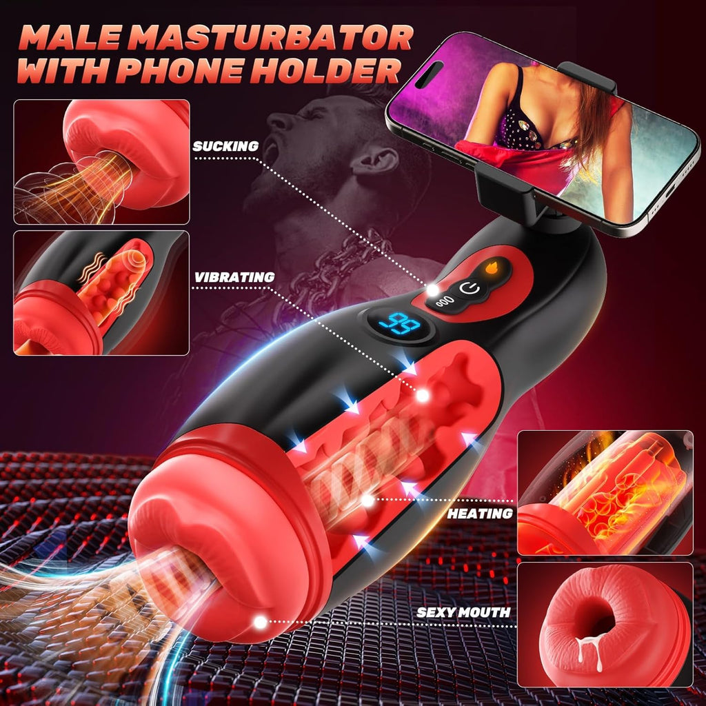 Male Masturbator Mens Sex Toys - Phone Holder Penis Pump Male Sex Toys with 9 Sucking & 9 Vibrating with APP Control, Heating Adult Toys Blowjob Machine, LCD Display Stroker Vibrator Sex Toys for Men
