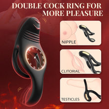 Load image into Gallery viewer, Vibrating Cock Ring, 4 in 1 Cockring Sex Toys for Couples with 10 Vibrating Modes, Double Penis Ring Vibrator Stimulate Erection, Adult Toys Sex Toys couples Men &amp; Women Sex Toys