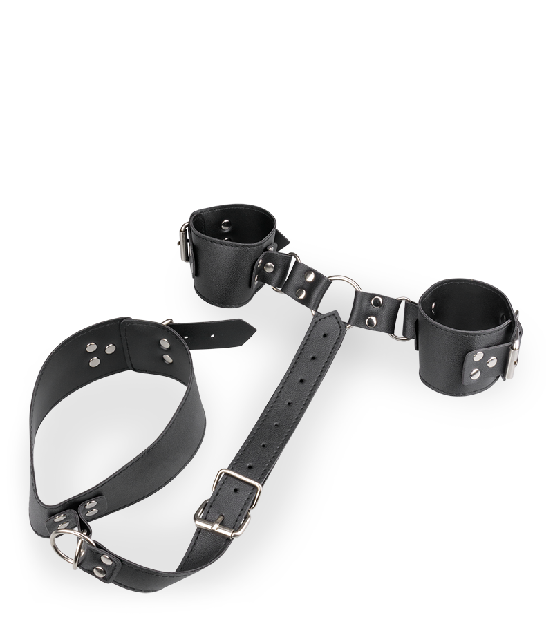 Adjustable faux leather neck and wrist restraint