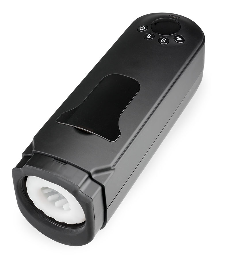 Alderico thrusting and vibrating masturbator with table clamp