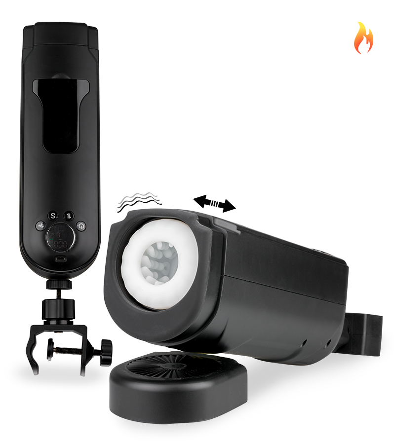 Alderico thrusting and vibrating masturbator with table clamp