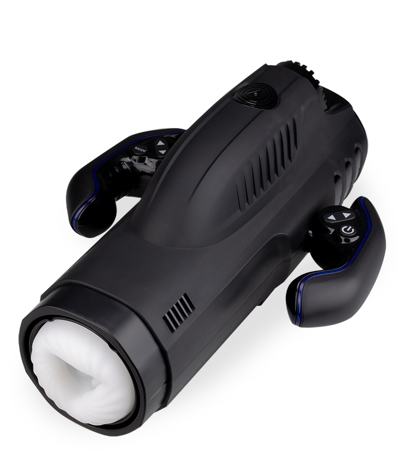 Awesome thrusting and sucking masturbator with handles