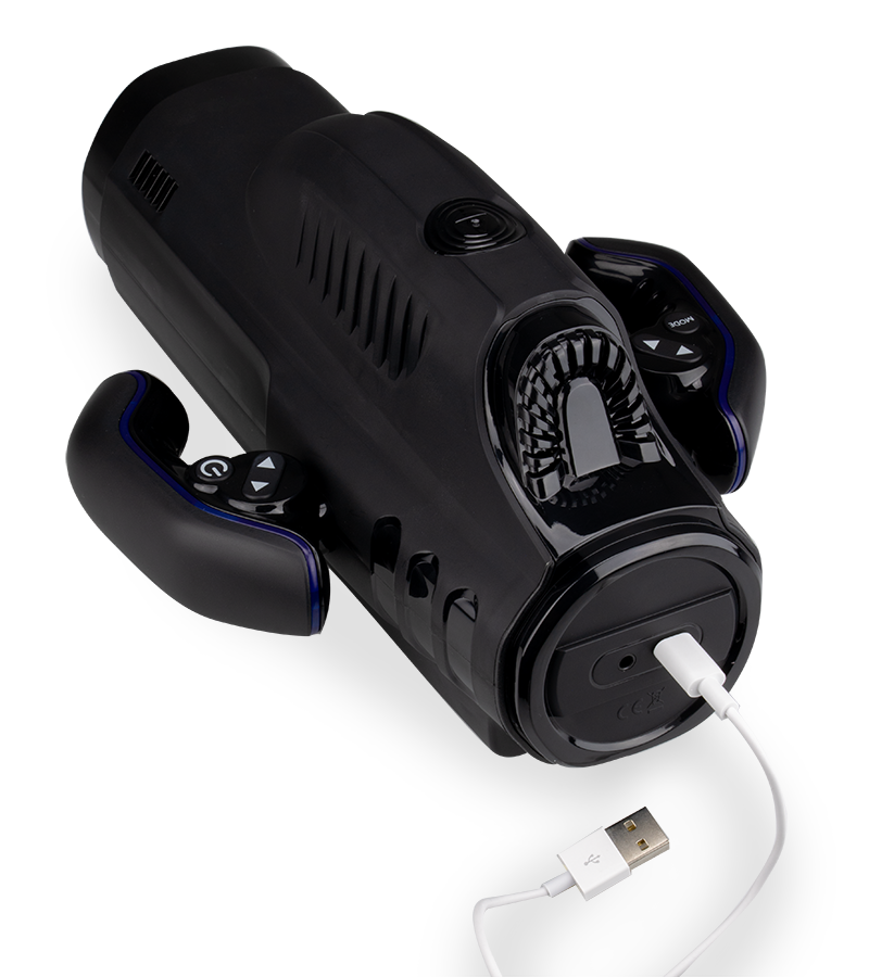 Awesome thrusting and sucking masturbator with handles