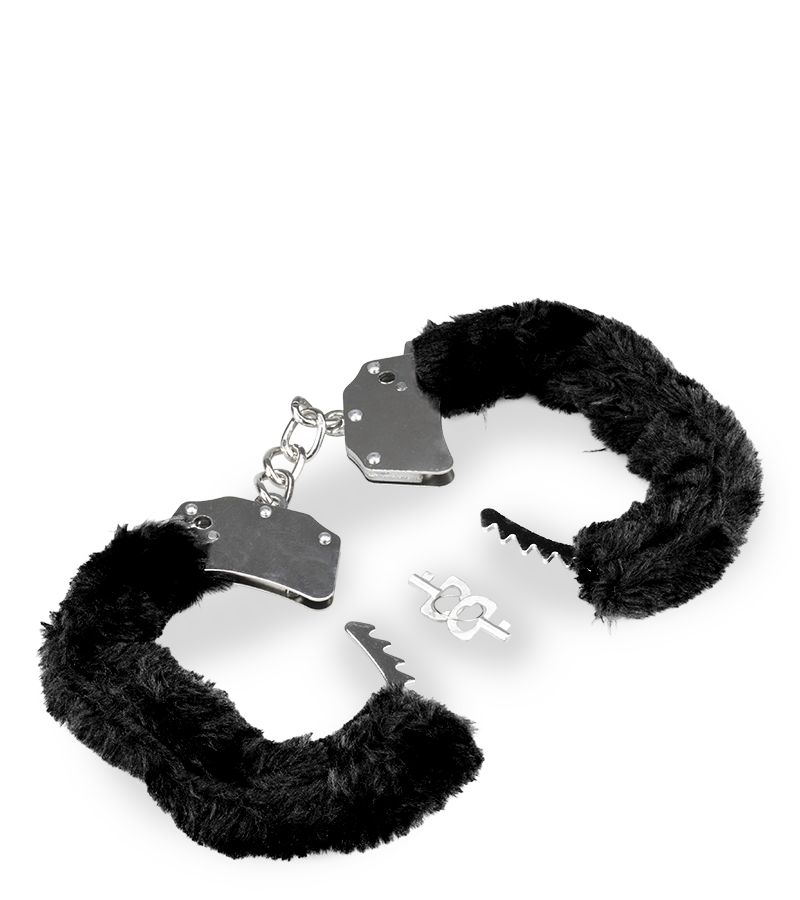 BDSM fur and metal handcuffs