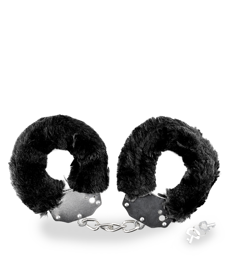 BDSM fur and metal handcuffs
