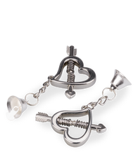 Load image into Gallery viewer, BDSM hearts and bells nipple clamps