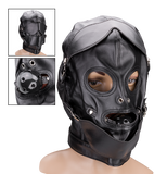 BDSM hood with ball gag and mouth/eye patches