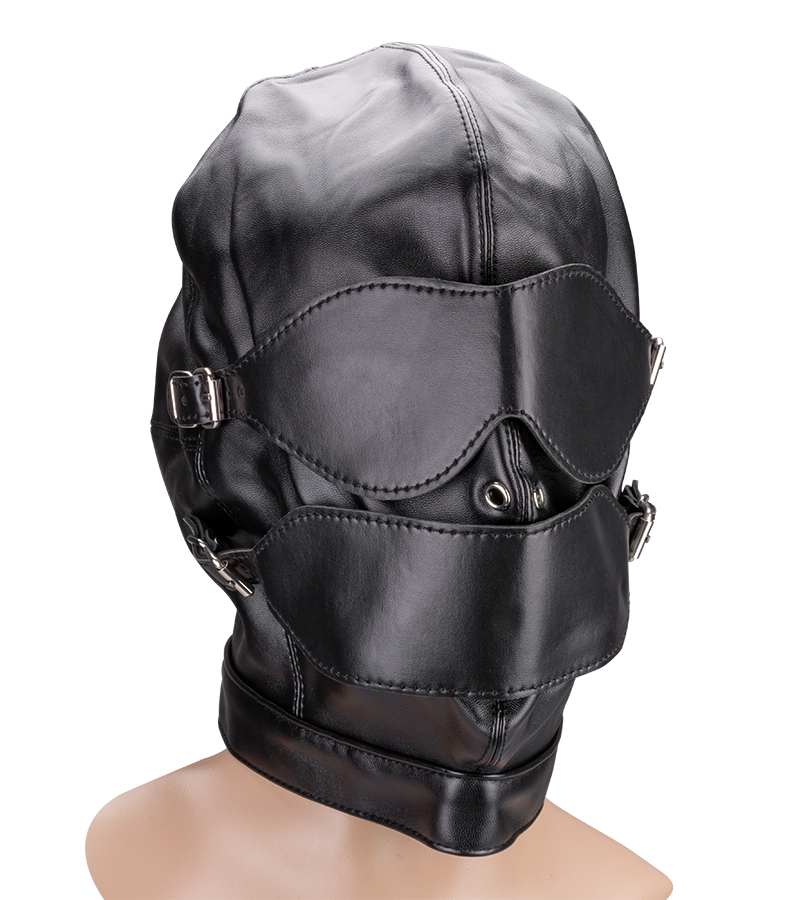 BDSM hood with ball gag and mouth/eye patches