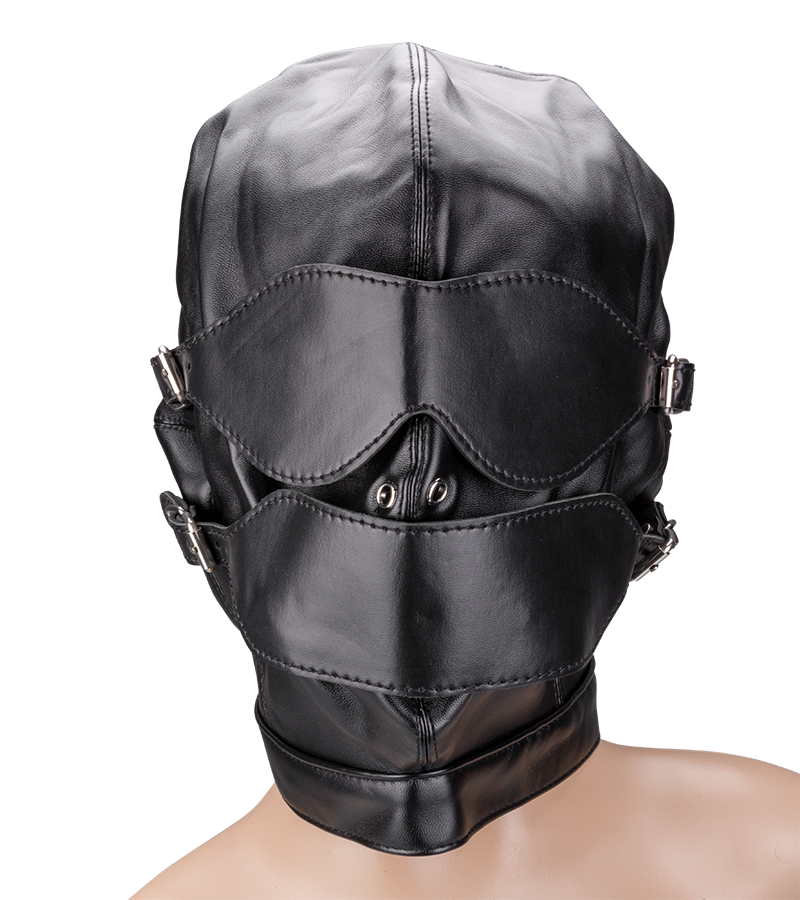 BDSM hood with ball gag and mouth/eye patches