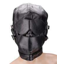 Load image into Gallery viewer, BDSM hood with ball gag and mouth/eye patches