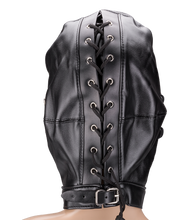 Load image into Gallery viewer, BDSM hood with ball gag and mouth/eye patches