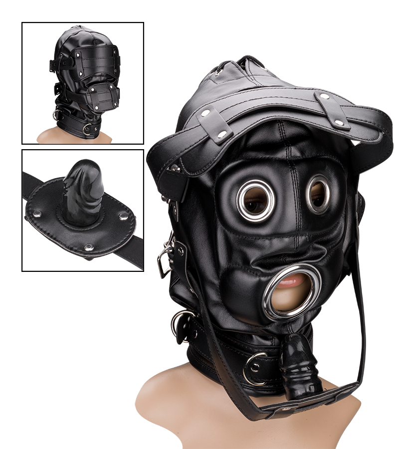 BDSM hood with mask and 2.25-inch ball gag
