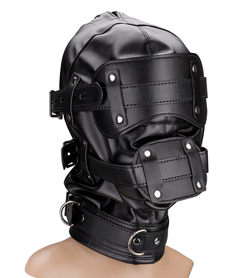 BDSM hood with mask and 2.25-inch ball gag