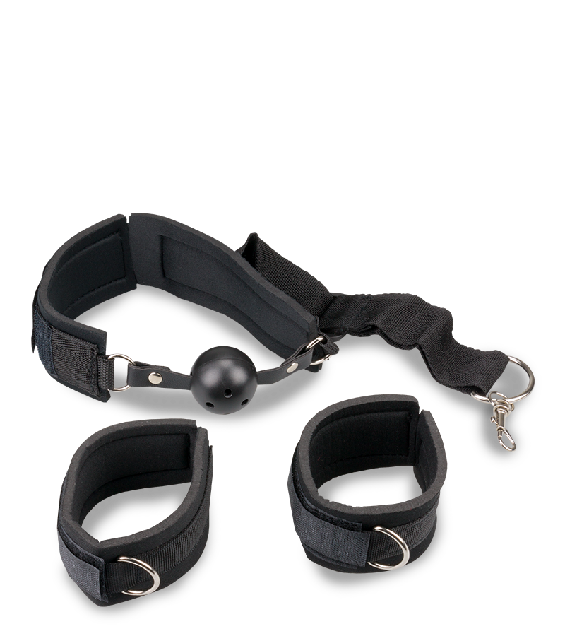 BDSM kit with ball gag and handcuffs