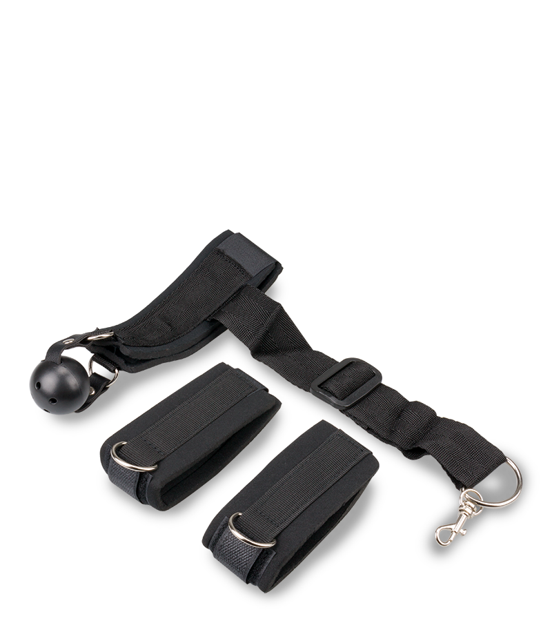 BDSM kit with ball gag and handcuffs