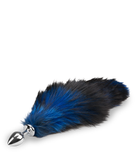 Load image into Gallery viewer, Black and blue furry fox tail anal plug