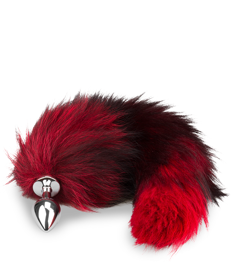 Black and red furry fox tail butt plug