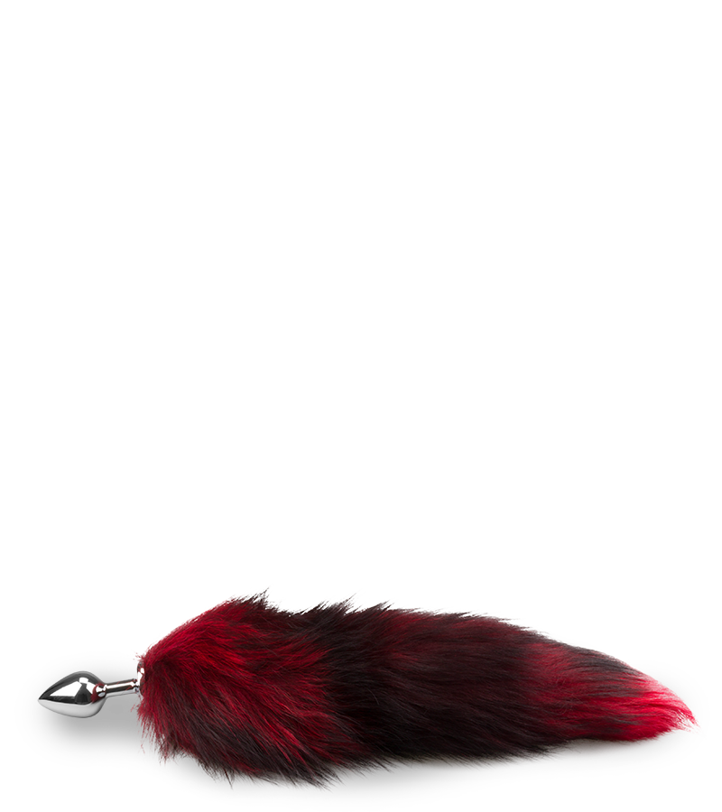 Black and red furry fox tail butt plug