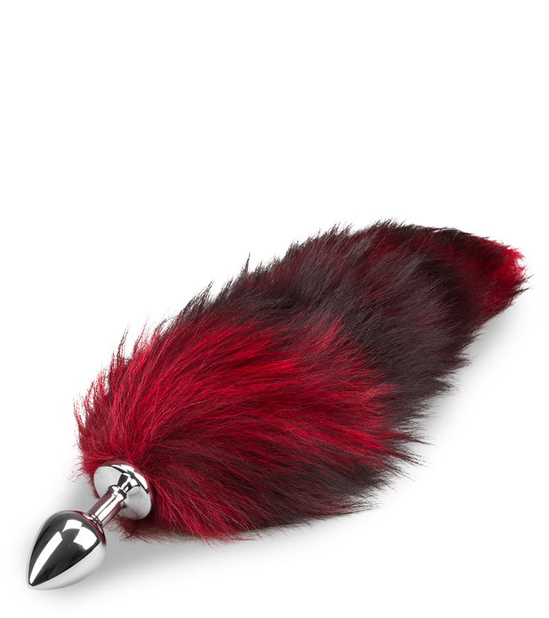 Black and red furry fox tail butt plug