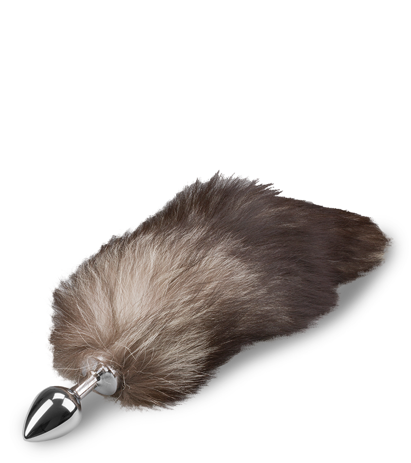 Black and white furry fox tail anal plug
