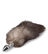 Load image into Gallery viewer, Black and white furry fox tail anal plug
