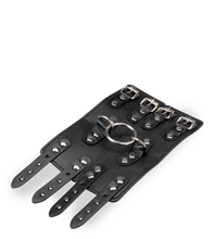 Load image into Gallery viewer, Black leather BDSM handcuffs with straps