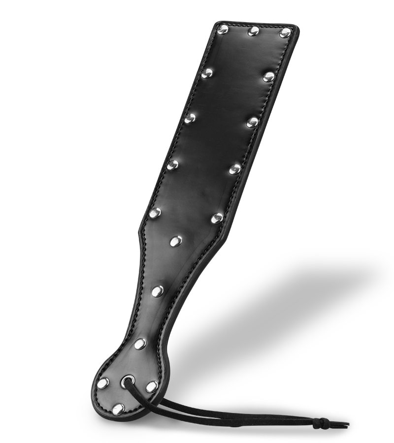Black leather riveted spanking paddle