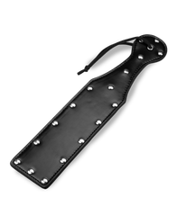 Load image into Gallery viewer, Black leather riveted spanking paddle