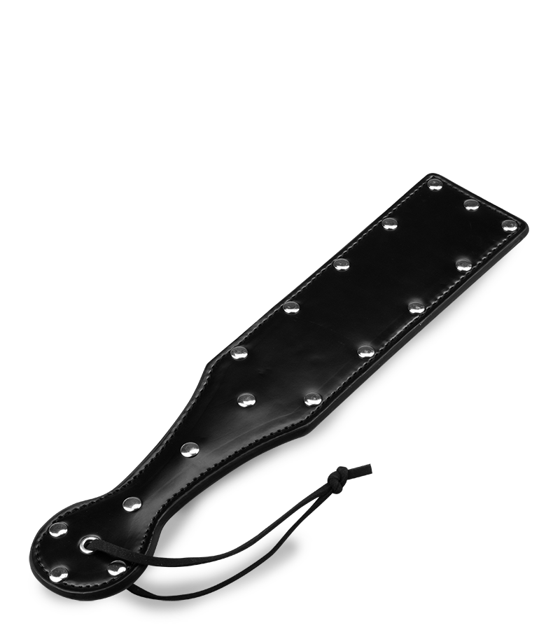Black leather riveted spanking paddle