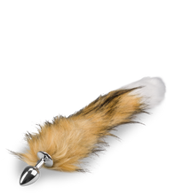 Load image into Gallery viewer, Brown and white vegan fur dog tail butt plug