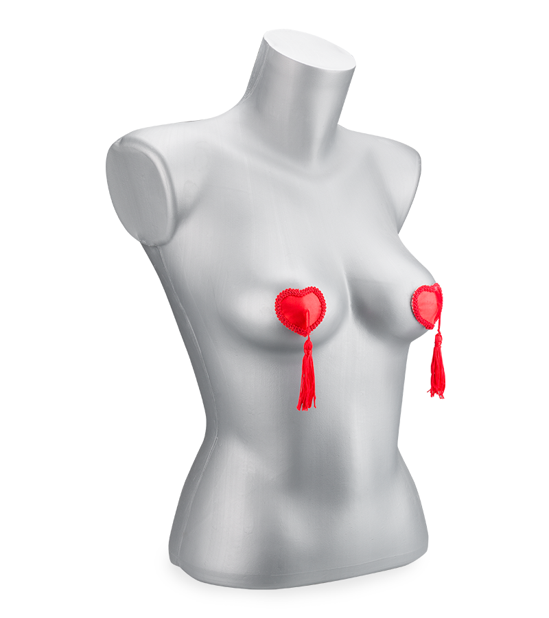 Burlesque red heart and pompom nipple pasties