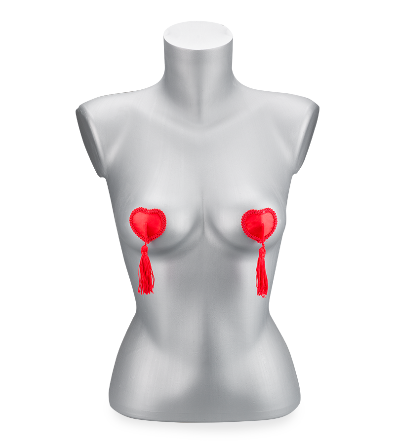 Burlesque red heart and pompom nipple pasties