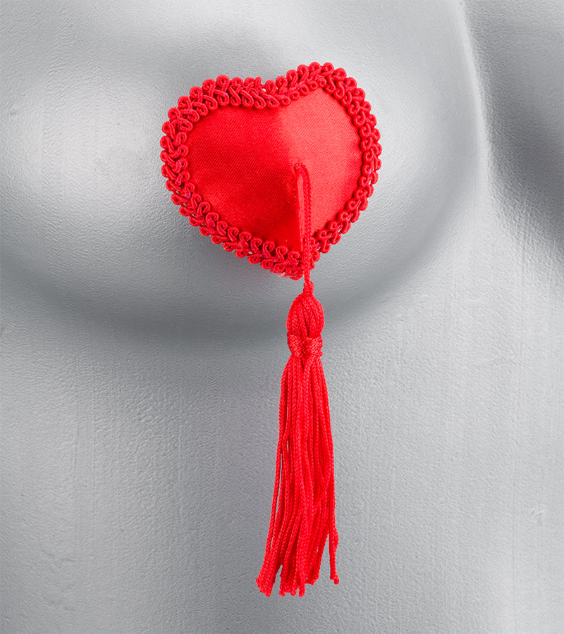 Burlesque red heart and pompom nipple pasties