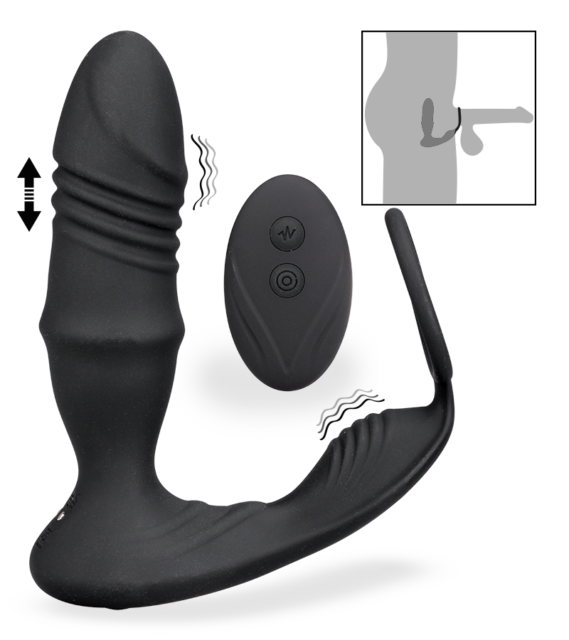 Clark thrusting and vibrating butt plug with cock ring