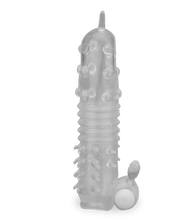 Load image into Gallery viewer, Clear textured vibrating penis sleeve