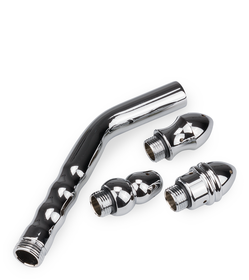Curved enema anal plug with three attachments