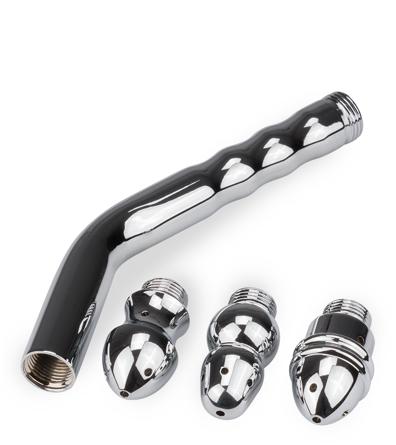 Curved enema anal plug with three attachments