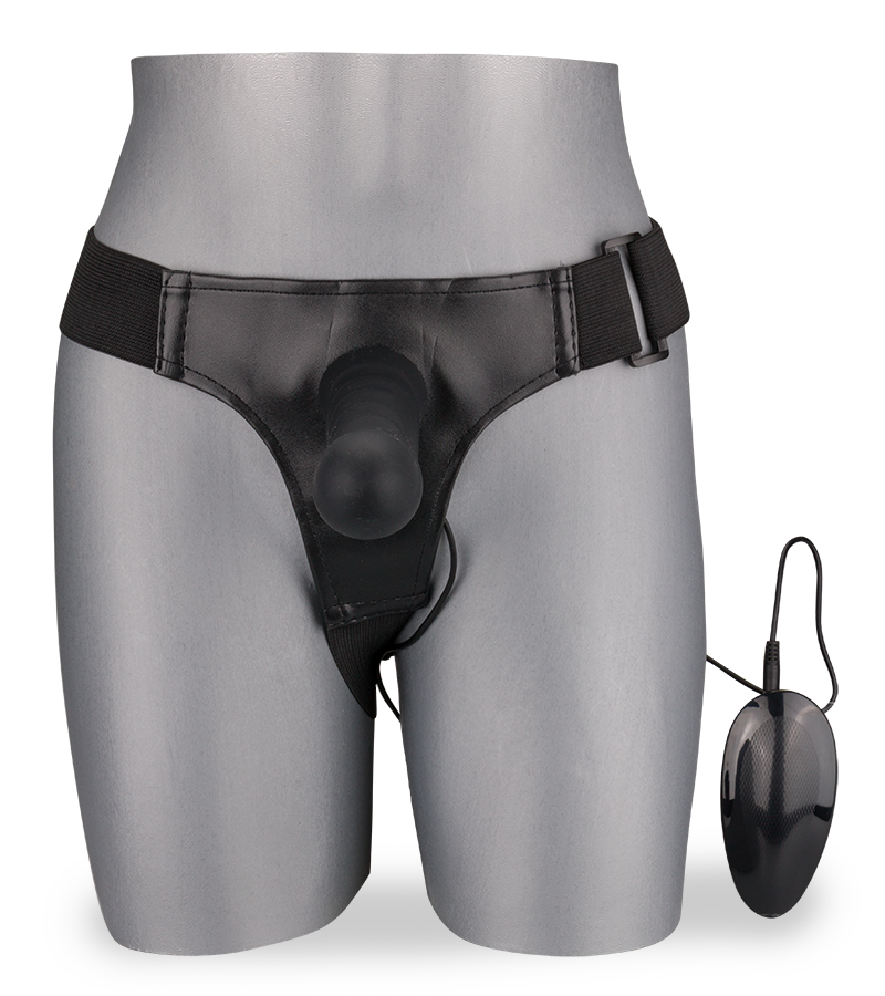 Curved vibrating hollow silicone strap on dildo