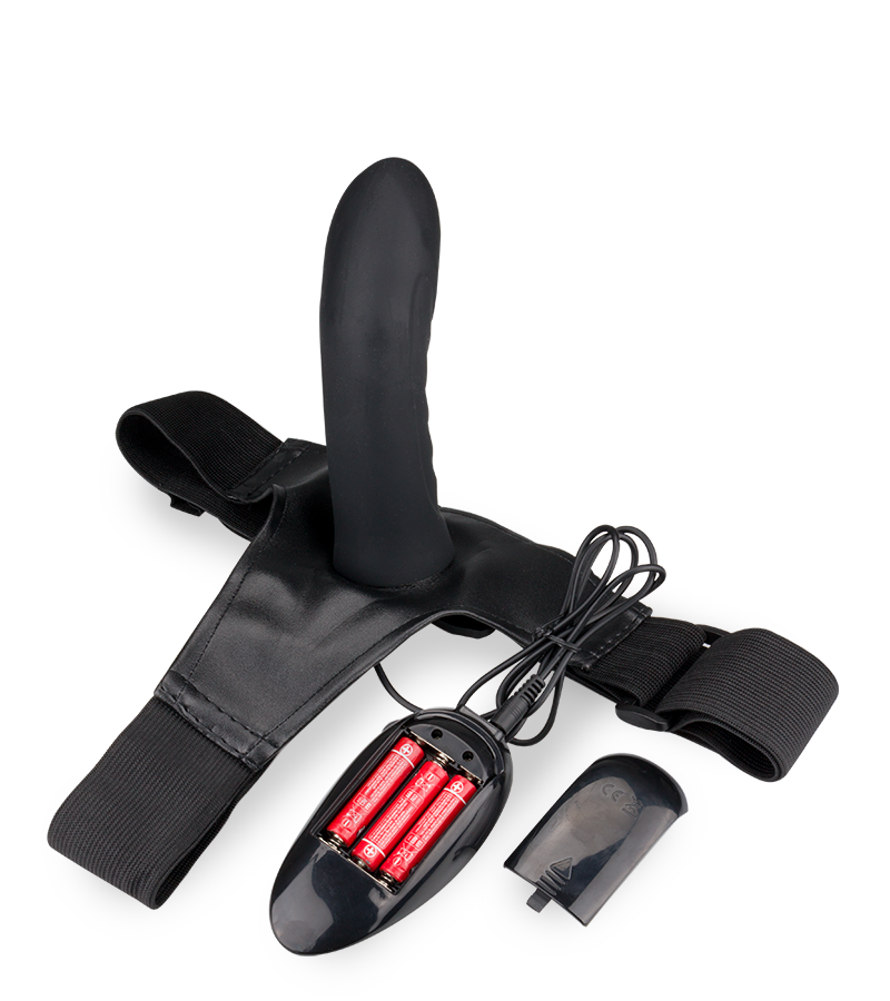 Curved vibrating hollow silicone strap on dildo