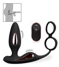 Load image into Gallery viewer, Domino vibrating butt plug with double cock ring